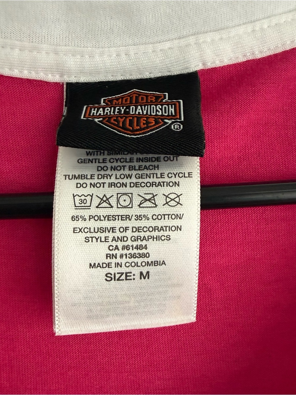 Harley-Davidson Women’s Hot Pink & White V-Neck Raglan Tee - Size Medium - Picture 2 of 4